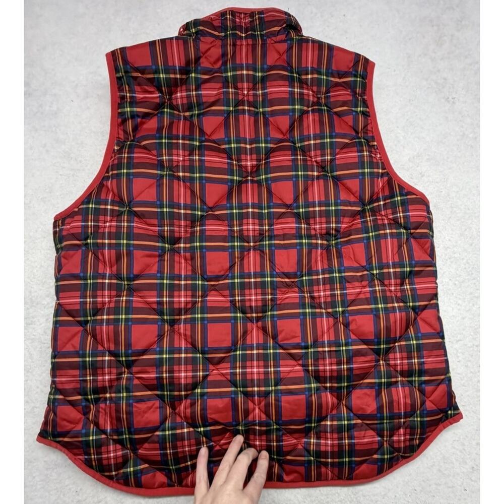 J Crew Vest Womens Large Tartan Plaid Puffer Classic Snap Pockets Red - Picture 10 of 10